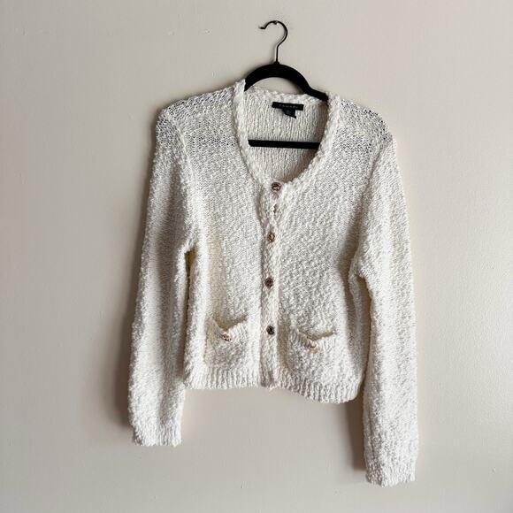Tahari Off White Boucle Gold Button Lady Jacket Large Preppy Buiness Casual - Picture 1 of 7